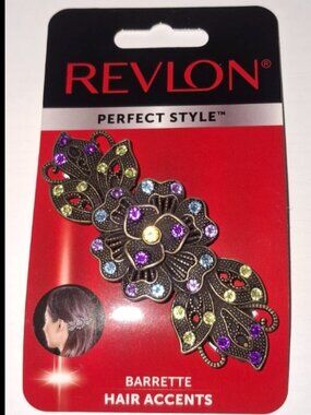Revlon Perfect Style Barrette Hair Clip Rhinestone Floral New In Original Packag
